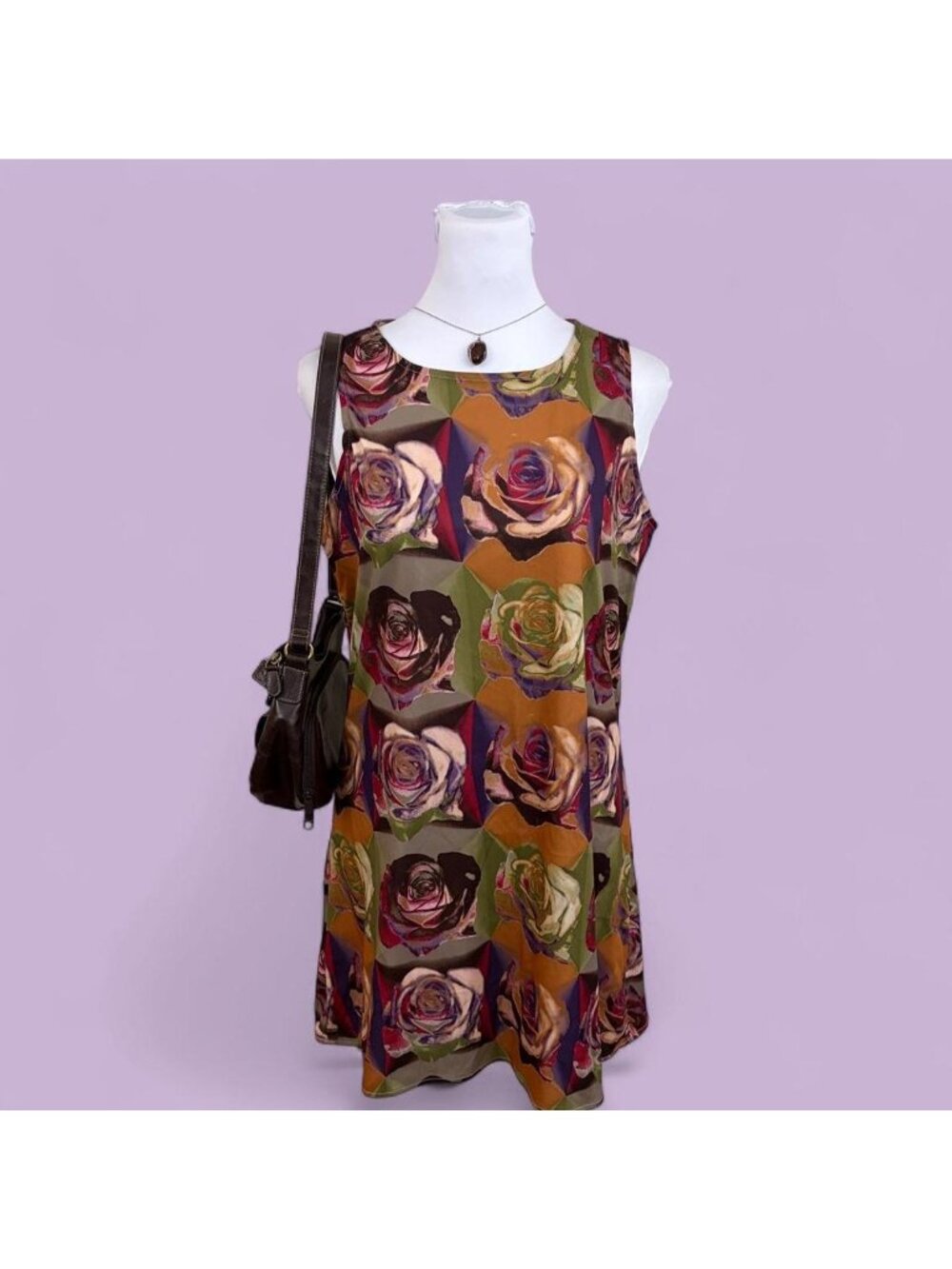 90s digital rose boho mini dress